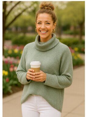 LOFT light green waffle knit turtle neck sweater- L